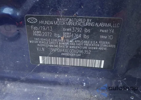 2013 Hyundai Elantra Gls из США, поврежденный, VIN 5NPDH4AE0DH296352